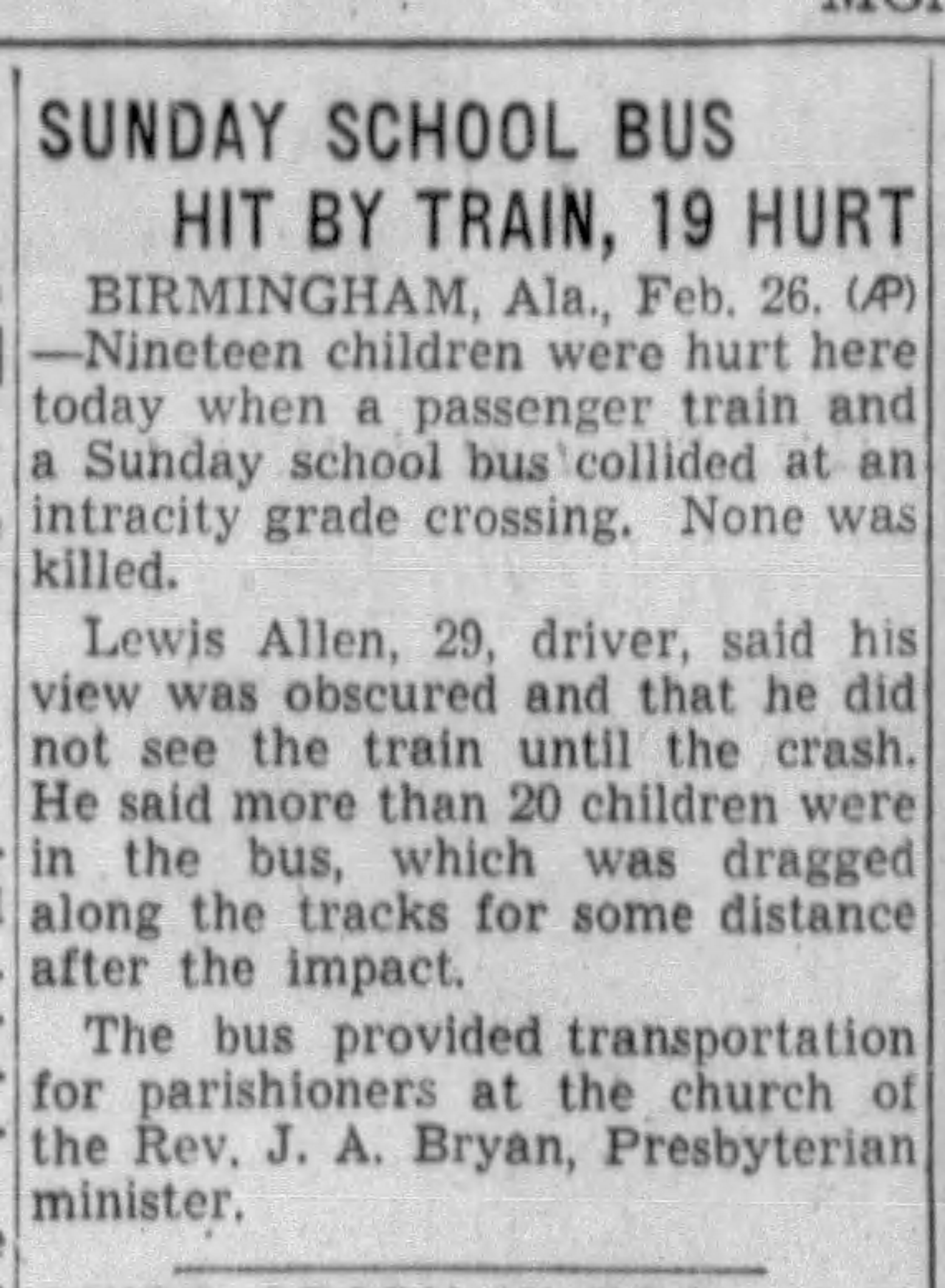 Sunday School Bus Hit By Train, 19 Hurt